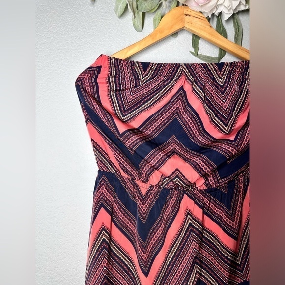 EXPRESS Y2K Tube Top Geometric Chevron Orange Navy Blue Boho Chic‎ Dress Size M - Picture 4 of 16